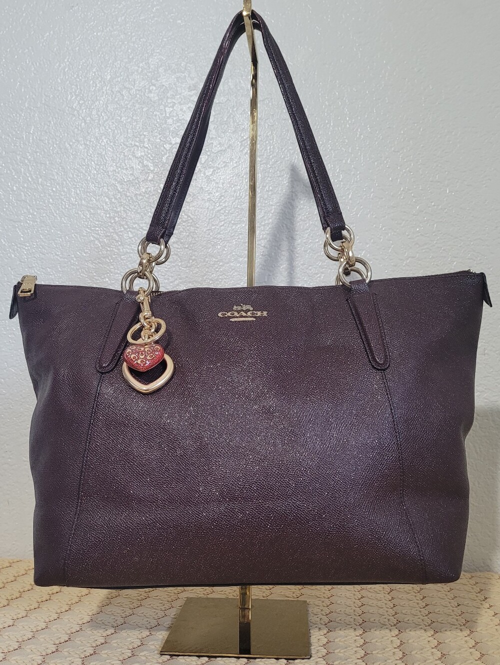 Coach Ava Tote In Crossgrain Leather Tote In Oxblood Burgandy Color #F11900